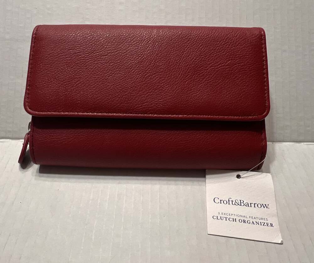 Croft & Barrow Clutch Organizer Red Faux Leather Flap Zip Wallet NEW